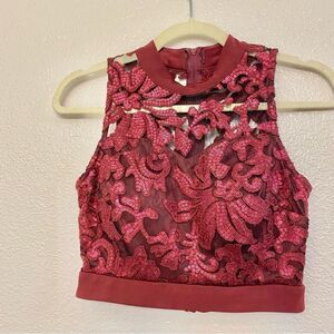 Speechless burgundy red lace sequin formal crop top sleeveless juniors-size 5